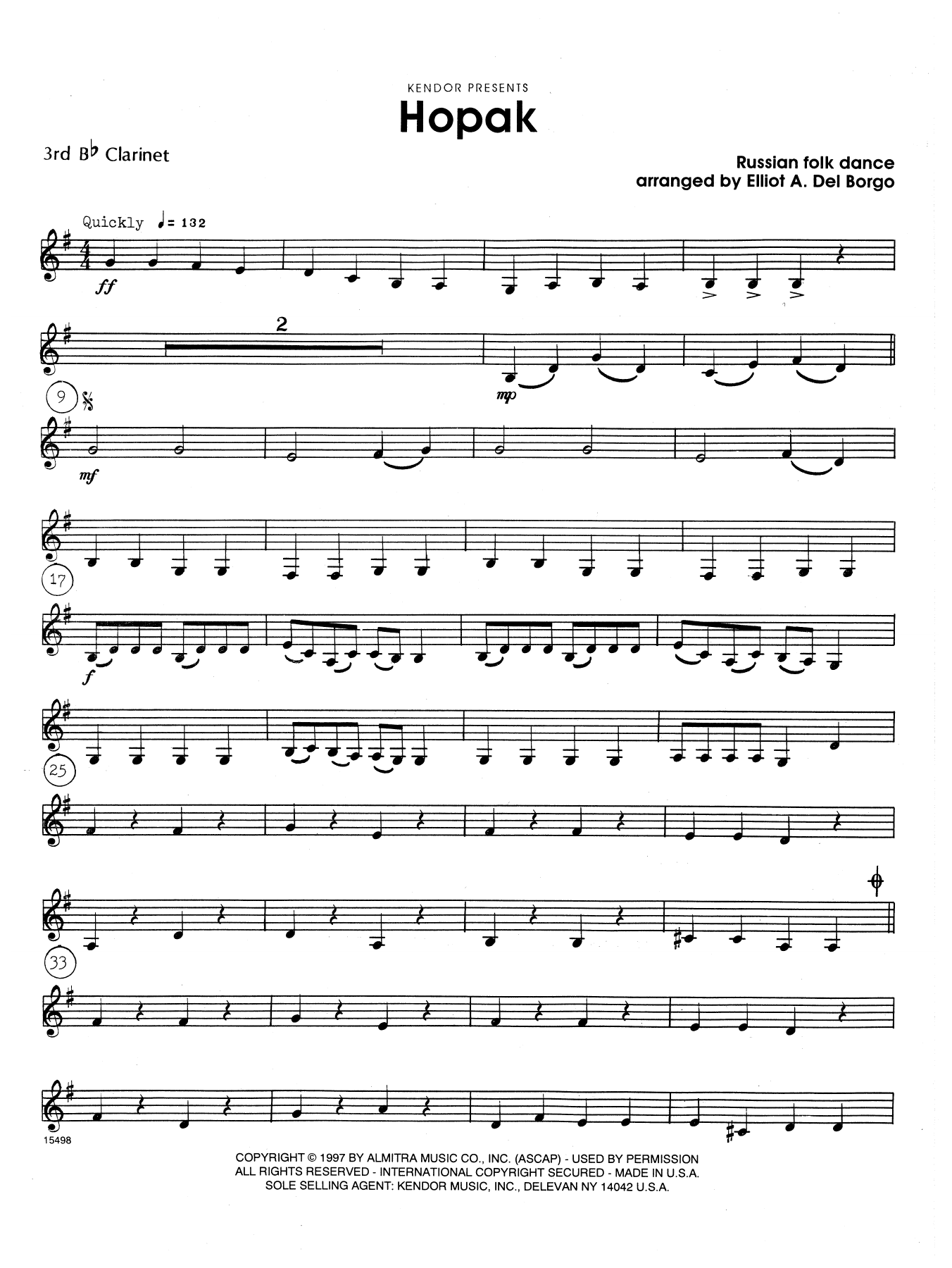Elliot A. Del Borgo Hopak - 3rd Bb Clarinet sheet music notes and chords. Download Printable PDF.