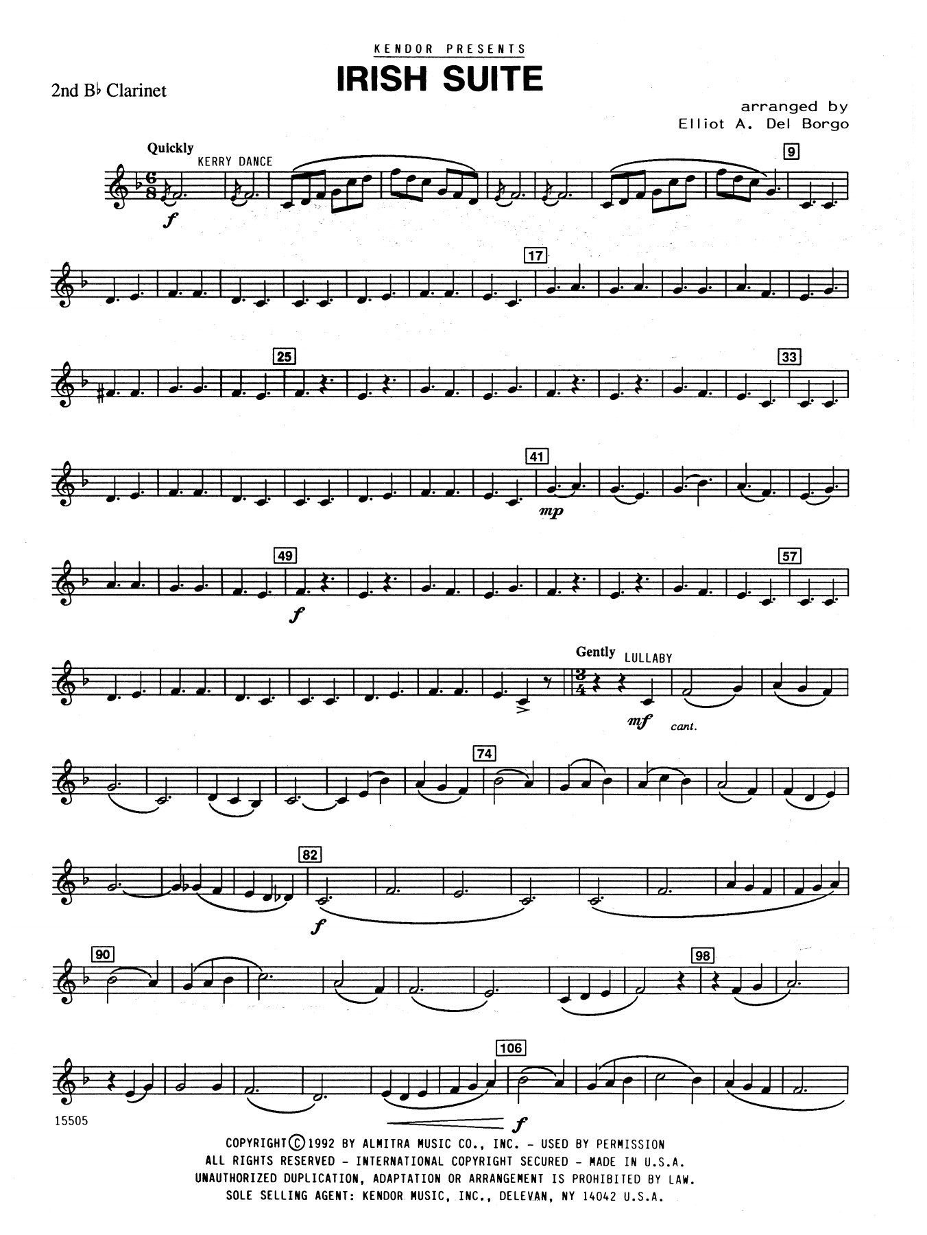 Elliot A. Del Borgo Irish Suite - 2nd Bb Clarinet sheet music notes and chords. Download Printable PDF.