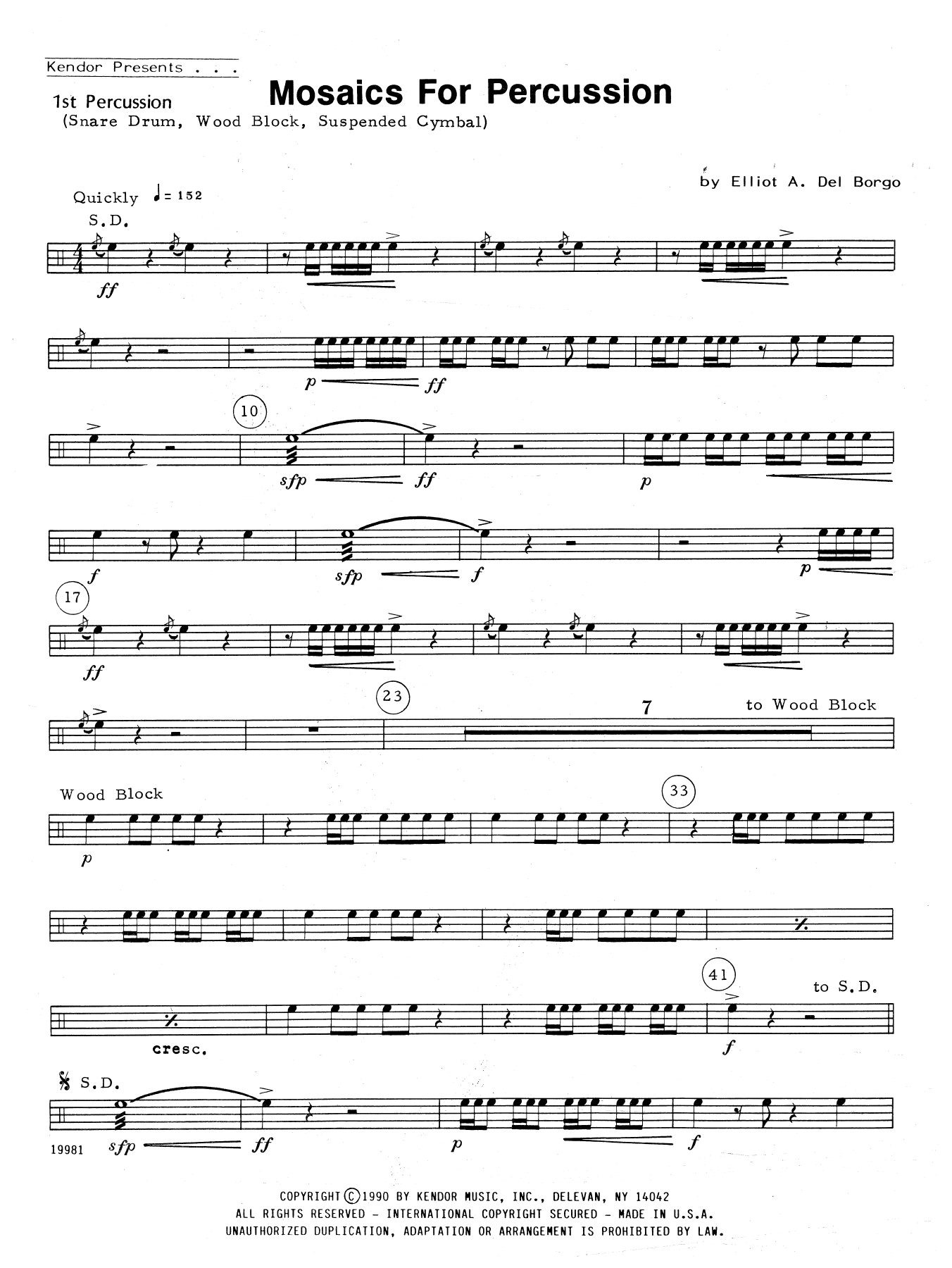 Elliot A. Del Borgo Mosaics For Percussion - Percussion 1 sheet music notes and chords arranged for Percussion Ensemble