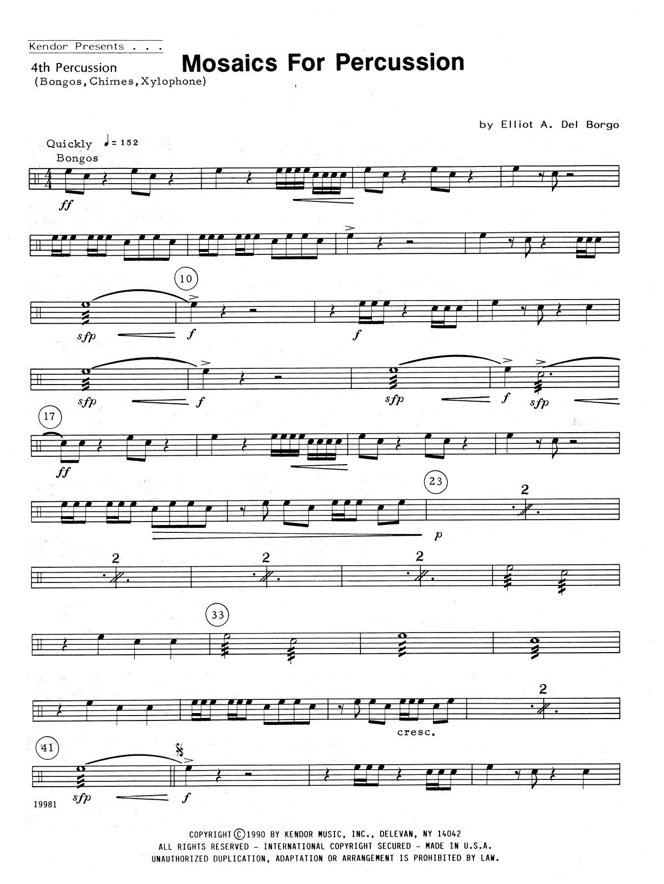 Elliot A. Del Borgo Mosaics For Percussion - Percussion 4 sheet music notes and chords arranged for Percussion Ensemble