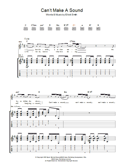 Elliott Smith Can't Make A Sound sheet music notes and chords arranged for Guitar Tab