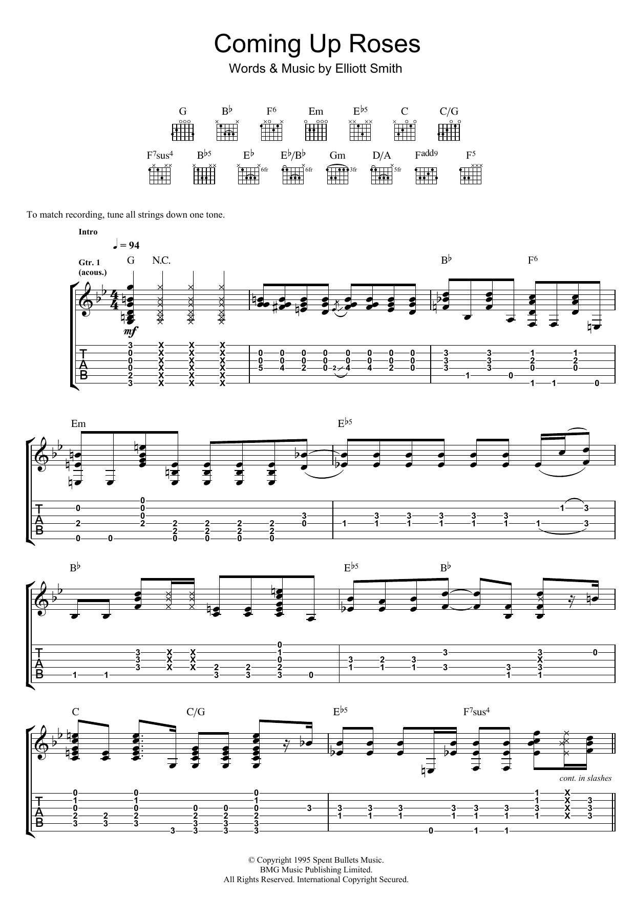 Elliott Smith Coming Up Roses sheet music notes and chords arranged for Guitar Tab