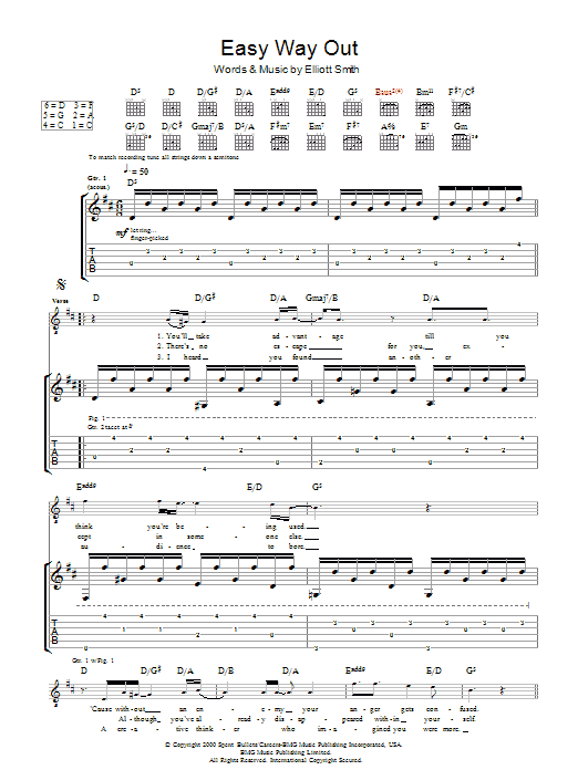 Elliott Smith Easy Way Out sheet music notes and chords arranged for Guitar Tab