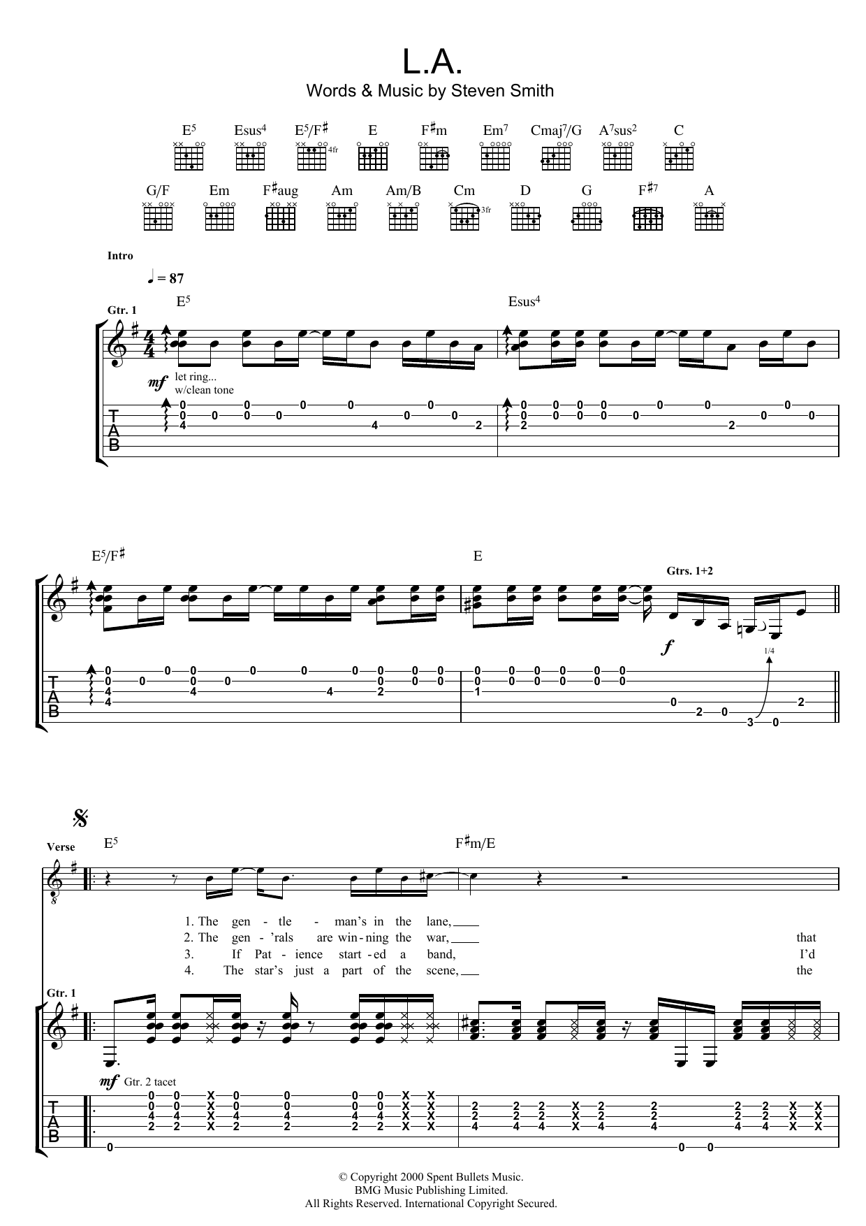 Elliott Smith L.A. sheet music notes and chords arranged for Guitar Tab