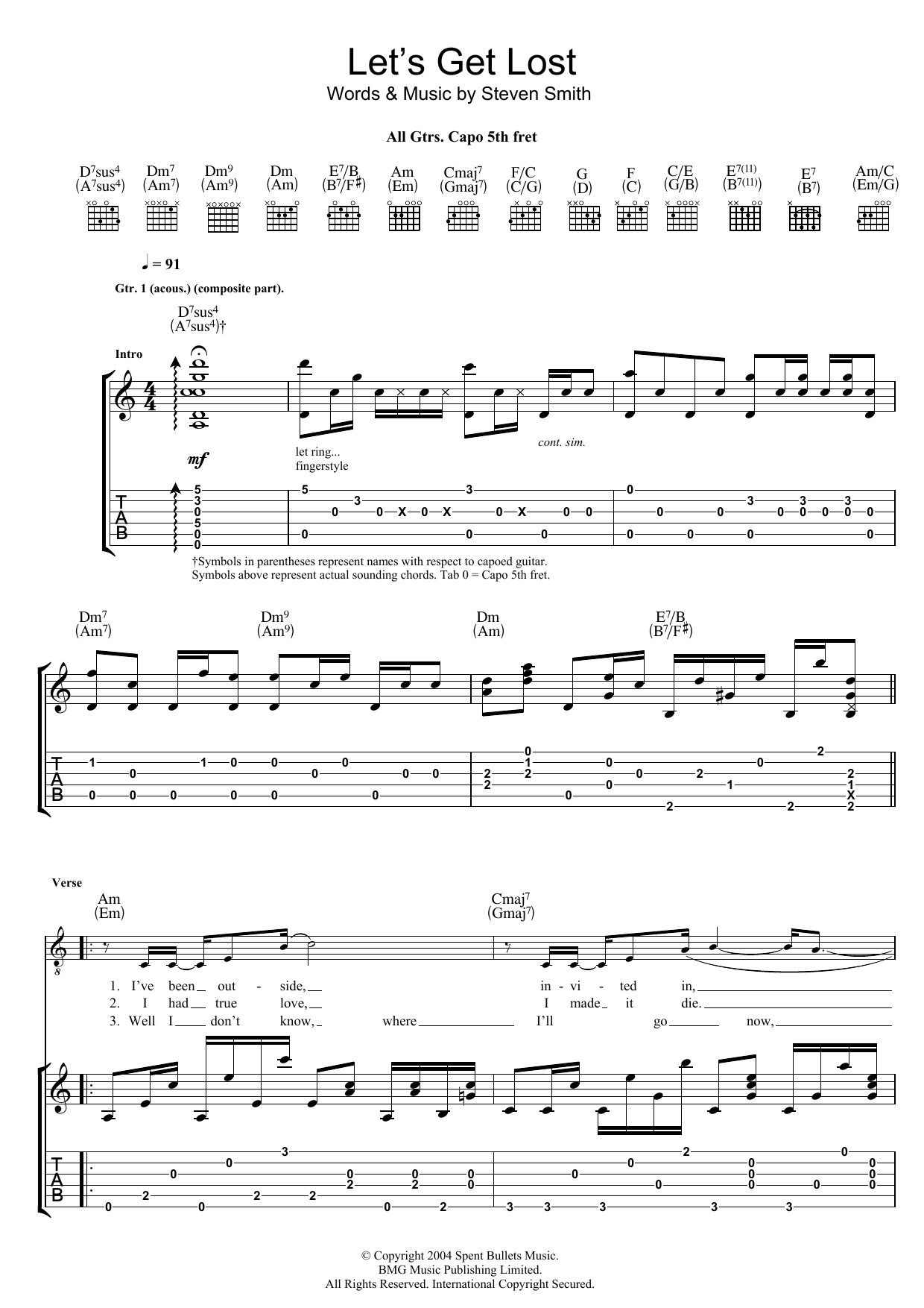 Elliott Smith Let's Get Lost sheet music notes and chords arranged for Guitar Tab
