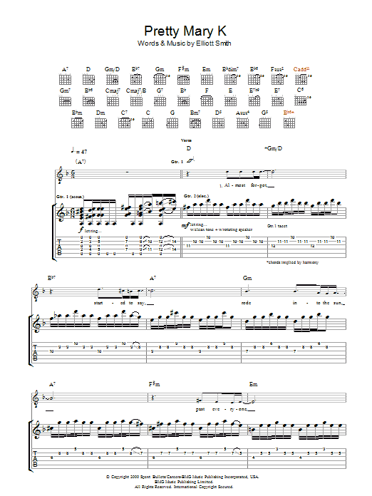 Elliott Smith Pretty Mary K sheet music notes and chords arranged for Guitar Tab