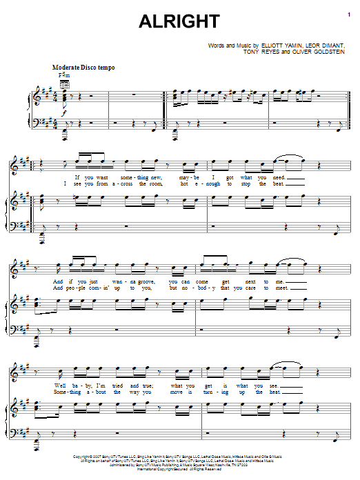 Elliott Yamin Alright sheet music notes and chords arranged for Piano, Vocal & Guitar Chords (Right-Hand Melody)