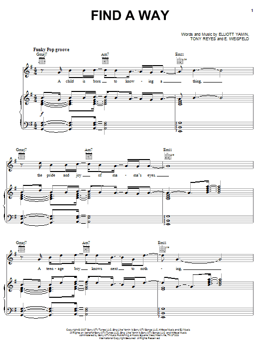 Elliott Yamin Find A Way sheet music notes and chords arranged for Piano, Vocal & Guitar Chords (Right-Hand Melody)