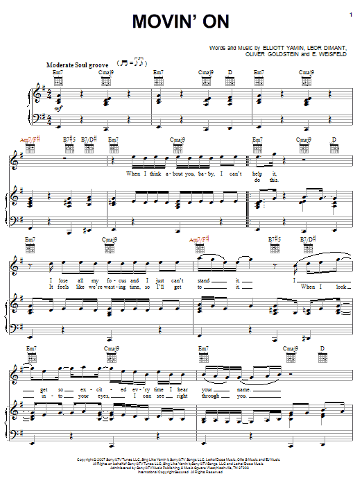 Elliott Yamin Movin' On sheet music notes and chords arranged for Piano, Vocal & Guitar Chords (Right-Hand Melody)