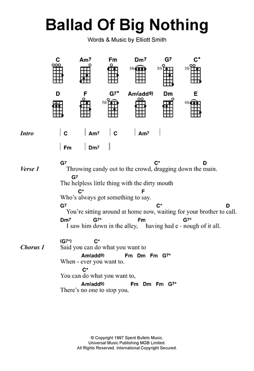 Elliott Smith Ballad Of Big Nothing sheet music notes and chords arranged for Guitar Chords/Lyrics