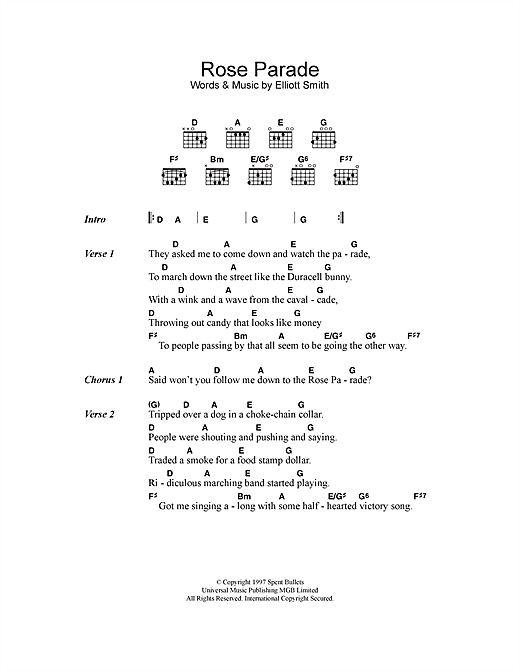 Elliott Smith Rose Parade sheet music notes and chords arranged for Guitar Chords/Lyrics