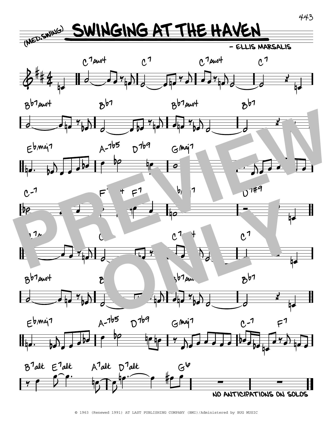 Ellis Marsalis Jr. Swinging At The Haven sheet music notes and chords arranged for Real Book – Melody & Chords
