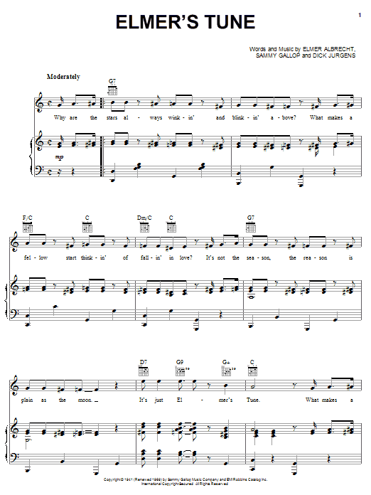 Elmer Albrecht Elmer's Tune sheet music notes and chords arranged for Piano, Vocal & Guitar Chords (Right-Hand Melody)