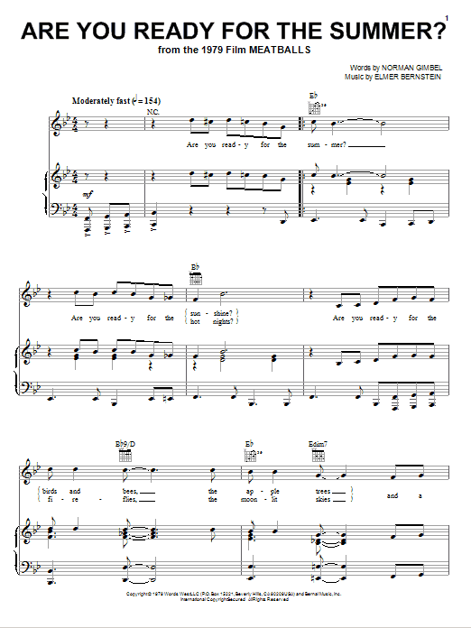 Elmer Bernstein Are You Ready For The Summer? sheet music notes and chords arranged for Piano, Vocal & Guitar Chords (Right-Hand Melody)