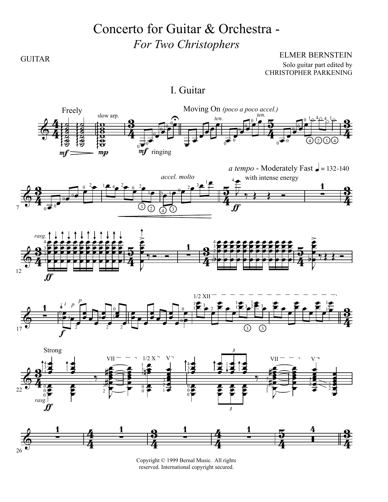 Elmer Bernstein Concerto For Guitar And Orchestra - For Two Christophers sheet music notes and chords arranged for Guitar and Piano