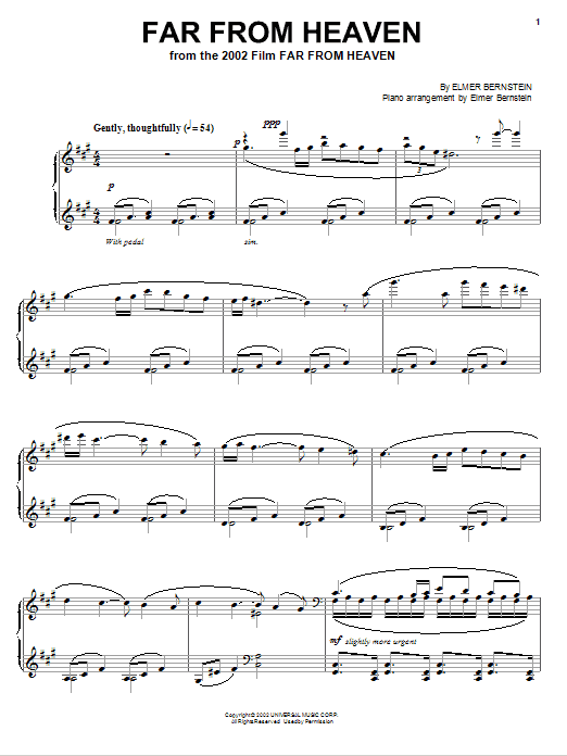 Elmer Bernstein Far From Heaven sheet music notes and chords arranged for Piano Solo