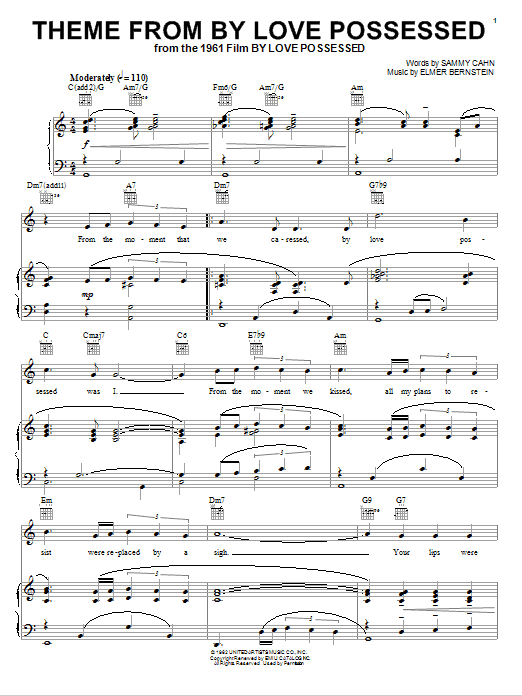 Elmer Bernstein Theme from By Love Possessed sheet music notes and chords arranged for Piano Solo