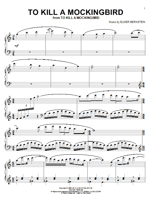 Elmer Bernstein To Kill A Mockingbird sheet music notes and chords arranged for Easy Piano Solo