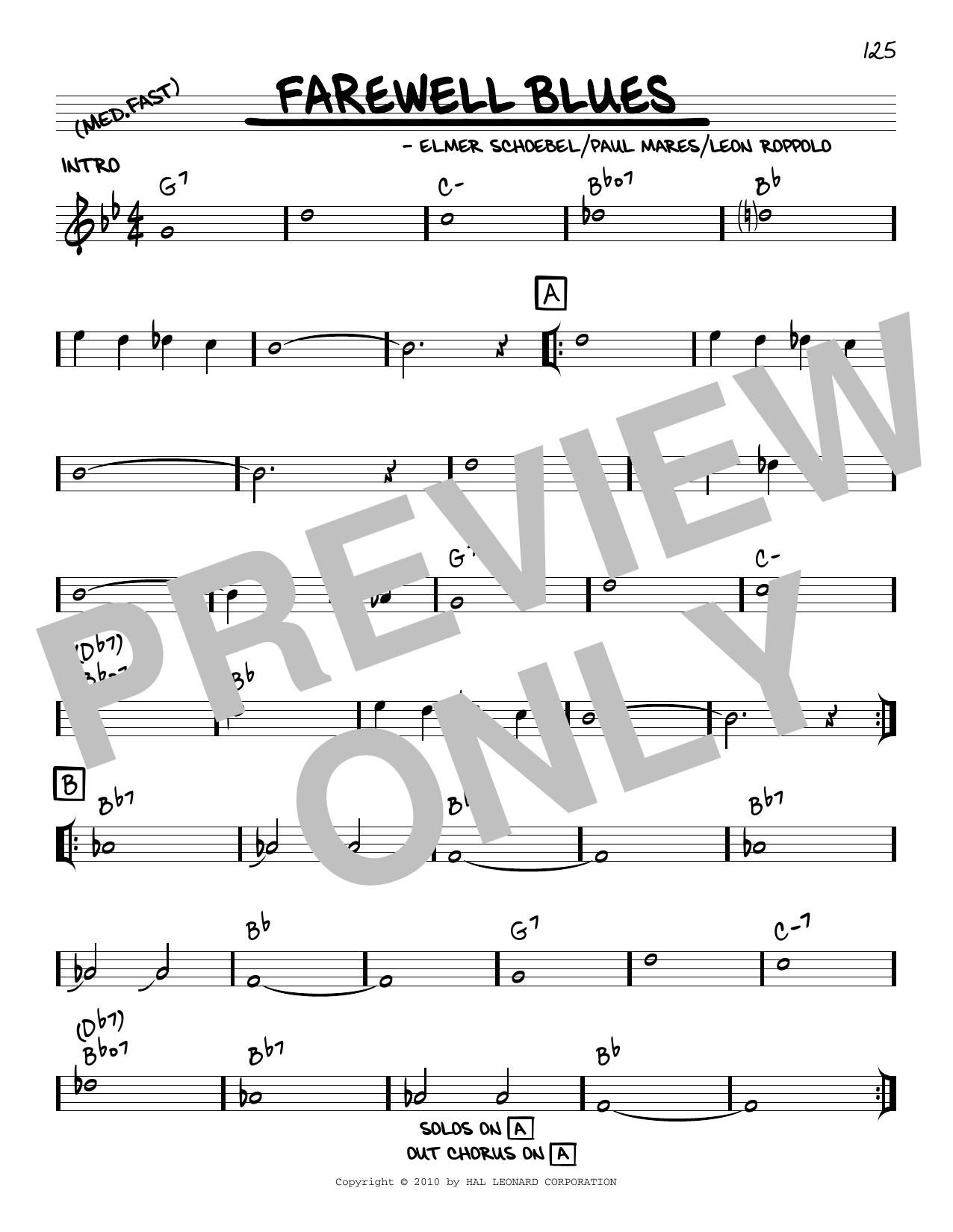 Elmer Schoebel Farewell Blues (arr. Robert Rawlins) sheet music notes and chords arranged for Real Book – Melody, Lyrics & Chords