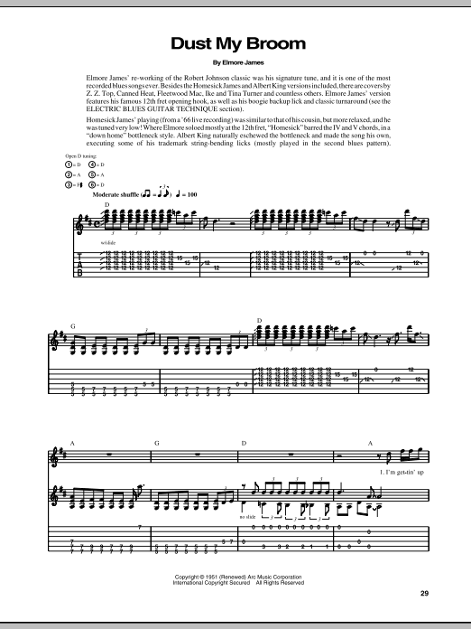 Elmore James Dust My Broom sheet music notes and chords arranged for Guitar Tab (Single Guitar)