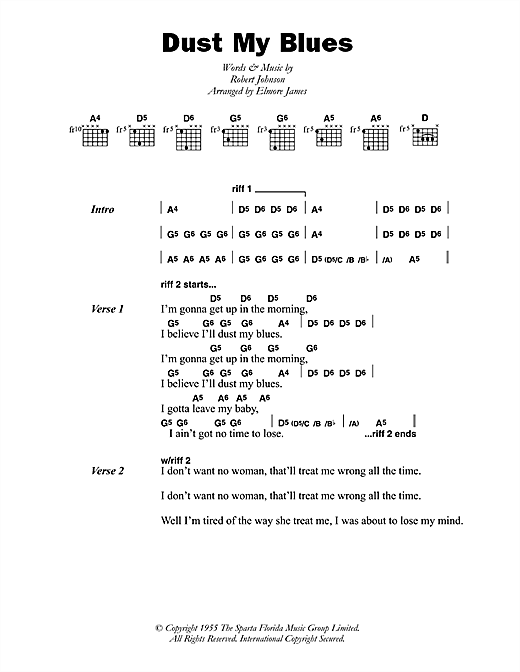 Elmore James Dust My Blues sheet music notes and chords arranged for Guitar Chords/Lyrics