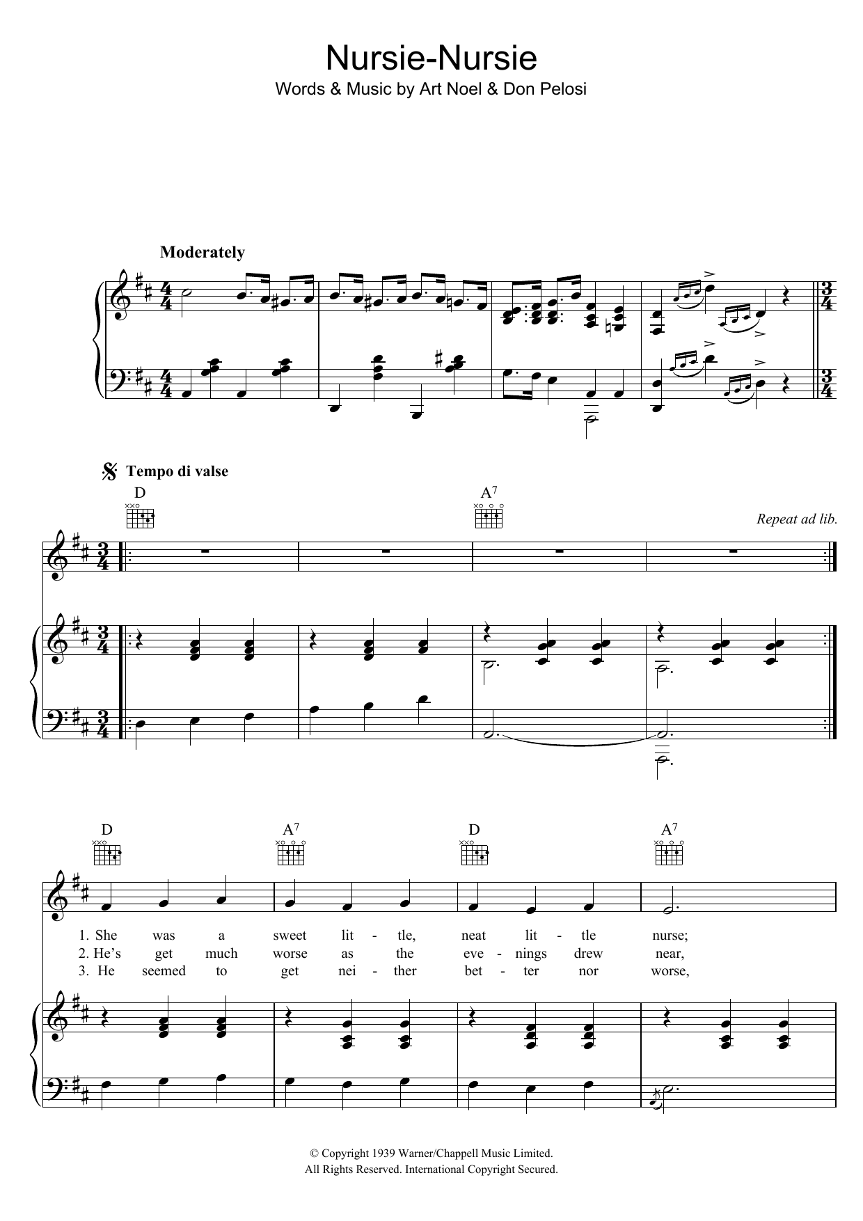 Elsie Carlisle Nursie Nursie sheet music notes and chords arranged for Piano, Vocal & Guitar Chords