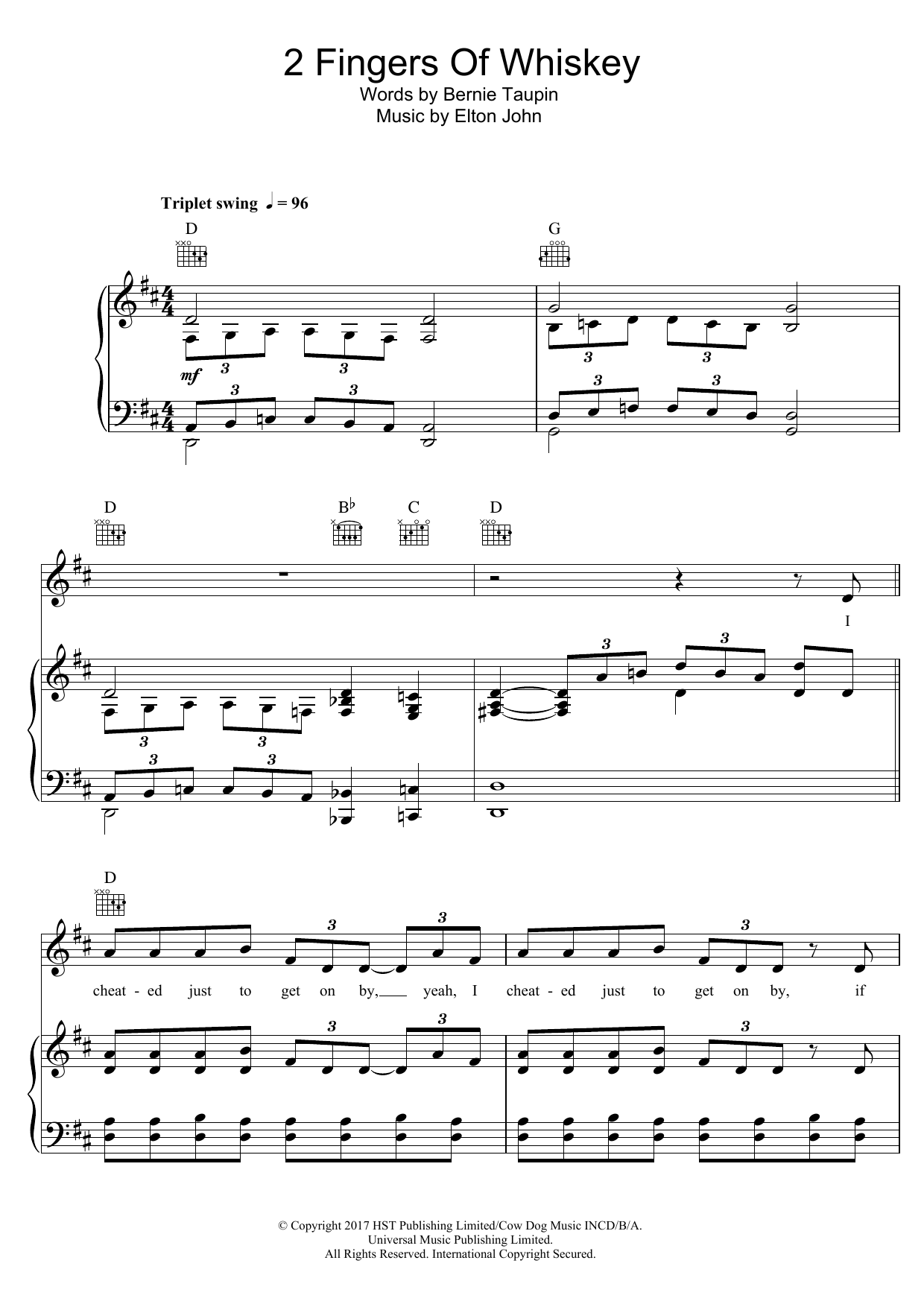 Elton John 2 Fingers Of Whiskey sheet music notes and chords arranged for Piano, Vocal & Guitar Chords
