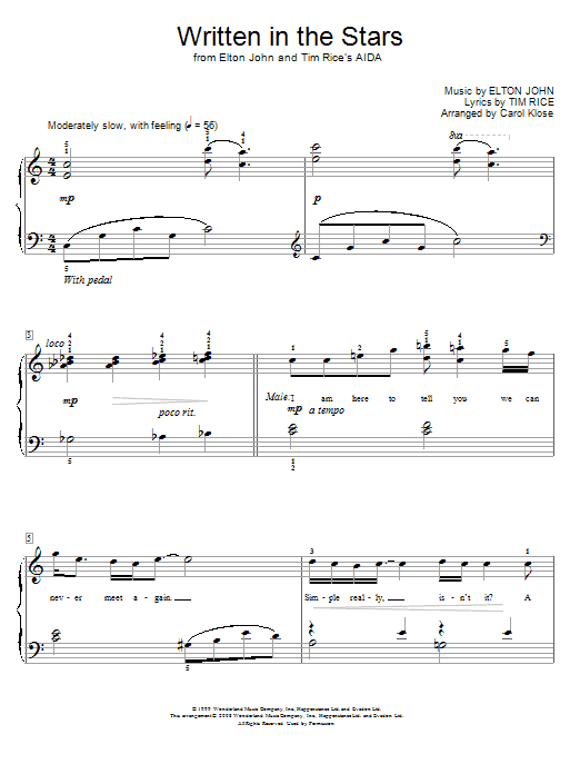 Elton John & LeAnn Rimes Written In The Stars (from Aida) (arr. Carol Klose) sheet music notes and chords arranged for Educational Piano