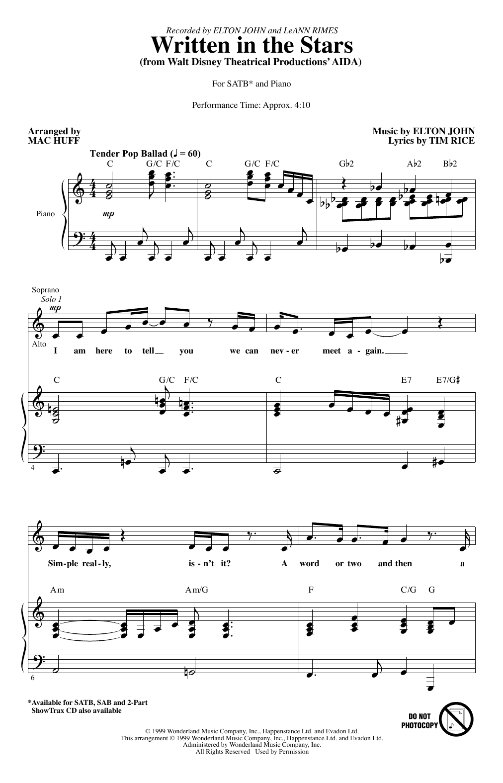 Elton John & LeAnn Rimes Written In The Stars (from Aida) (arr. Mac Huff) sheet music notes and chords arranged for SAB Choir