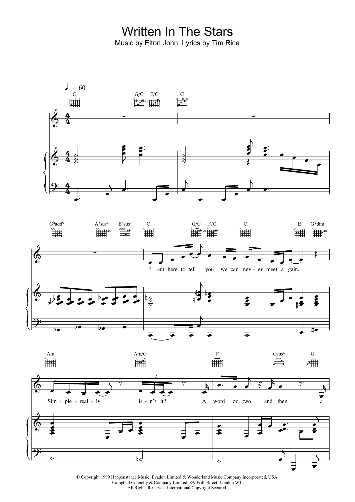 Elton John & LeAnn Rimes Written In The Stars (from Aida) sheet music notes and chords arranged for Big Note Piano
