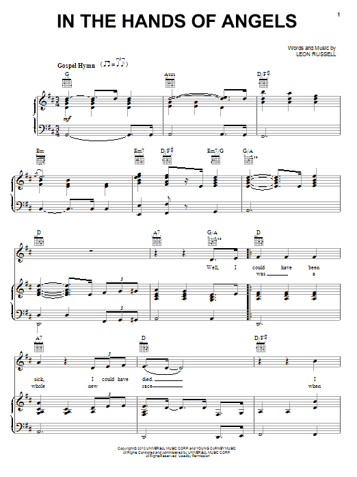 Elton John & Leon Russell In The Hands Of Angels sheet music notes and chords arranged for Piano, Vocal & Guitar Chords