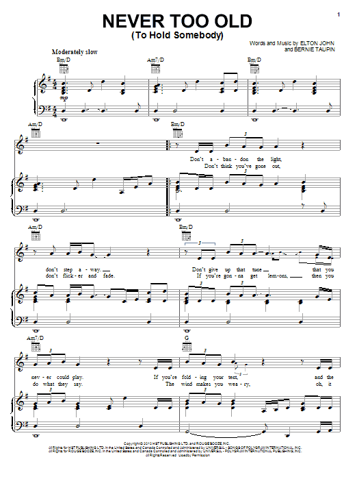 Elton John & Leon Russell Never Too Old (To Hold Somebody) sheet music notes and chords arranged for Piano, Vocal & Guitar Chords (Right-Hand Melody)