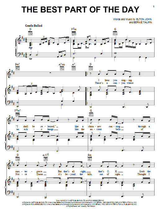 Elton John & Leon Russell The Best Part Of The Day sheet music notes and chords arranged for Piano, Vocal & Guitar Chords