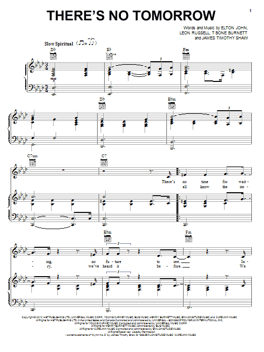 Elton John & Leon Russell There's No Tomorrow sheet music notes and chords arranged for Piano, Vocal & Guitar Chords (Right-Hand Melody)