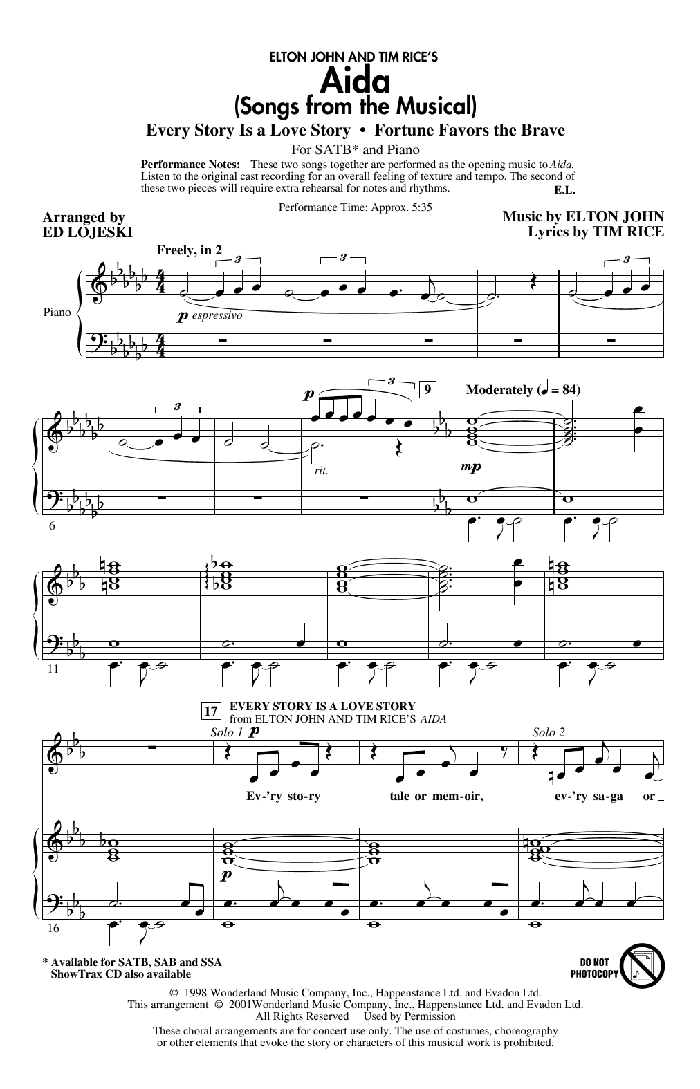 Elton John & Tim Rice Aida (Songs from the Musical) (arr. Ed Lojeski) sheet music notes and chords arranged for SAB Choir