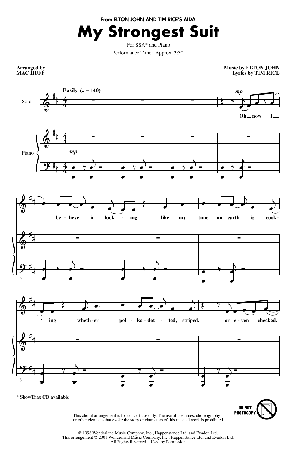 Elton John & Tim Rice My Strongest Suit (from Aida) (arr. Mac Huff) sheet music notes and chords arranged for SSA Choir
