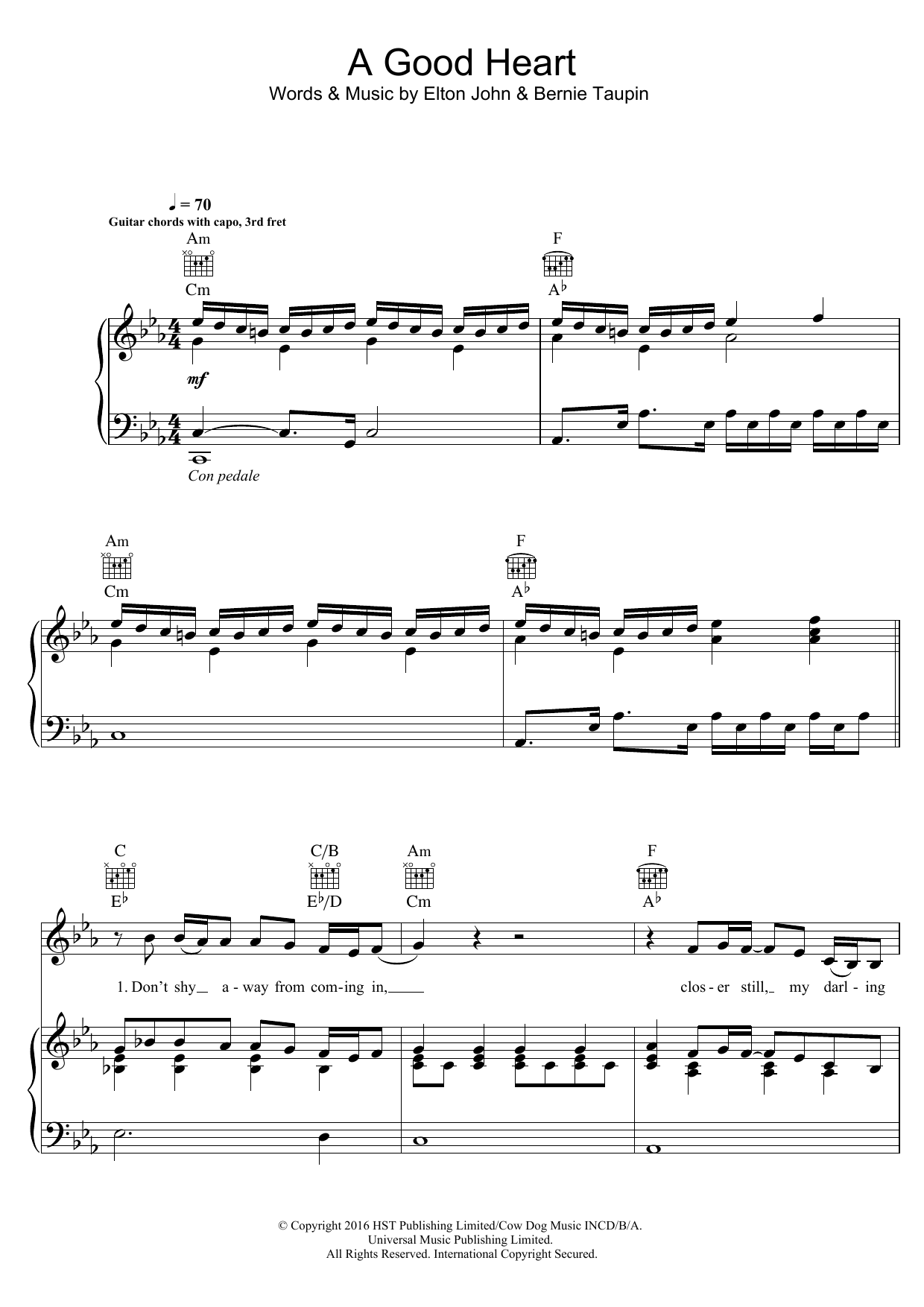 Elton John A Good Heart sheet music notes and chords arranged for Piano, Vocal & Guitar Chords