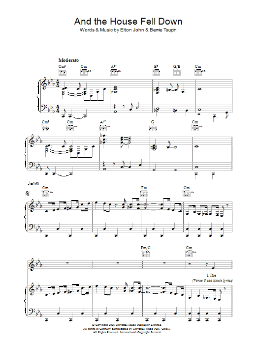 Elton John And The House Fell Down sheet music notes and chords arranged for Piano, Vocal & Guitar Chords