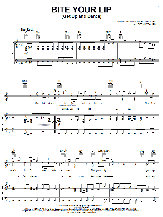 Elton John Bite Your Lip (Get Up And Dance) sheet music notes and chords arranged for Piano, Vocal & Guitar Chords (Right-Hand Melody)