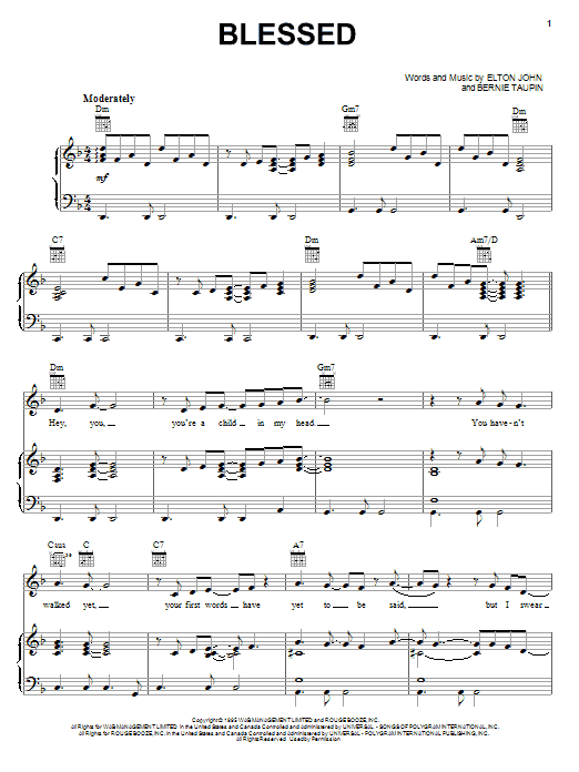 Elton John Blessed sheet music notes and chords arranged for Piano, Vocal & Guitar Chords (Right-Hand Melody)
