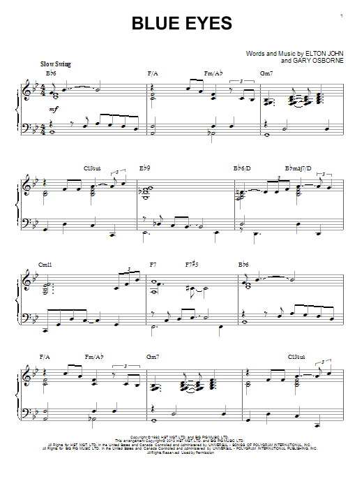 Elton John Blue Eyes [Jazz version] (arr. Brent Edstrom) sheet music notes and chords arranged for Piano Solo