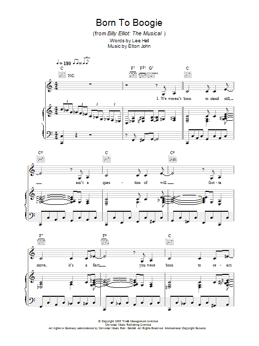 Elton John Born To Boogie sheet music notes and chords arranged for Piano, Vocal & Guitar Chords