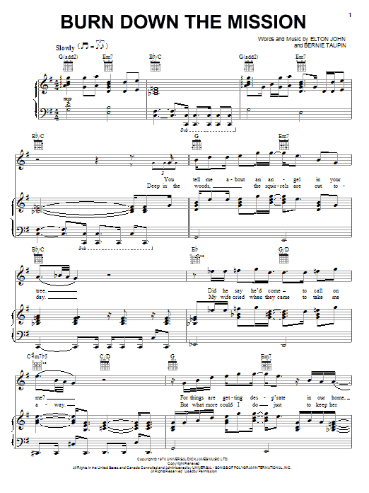 Elton John Burn Down The Mission sheet music notes and chords arranged for Keyboard Transcription