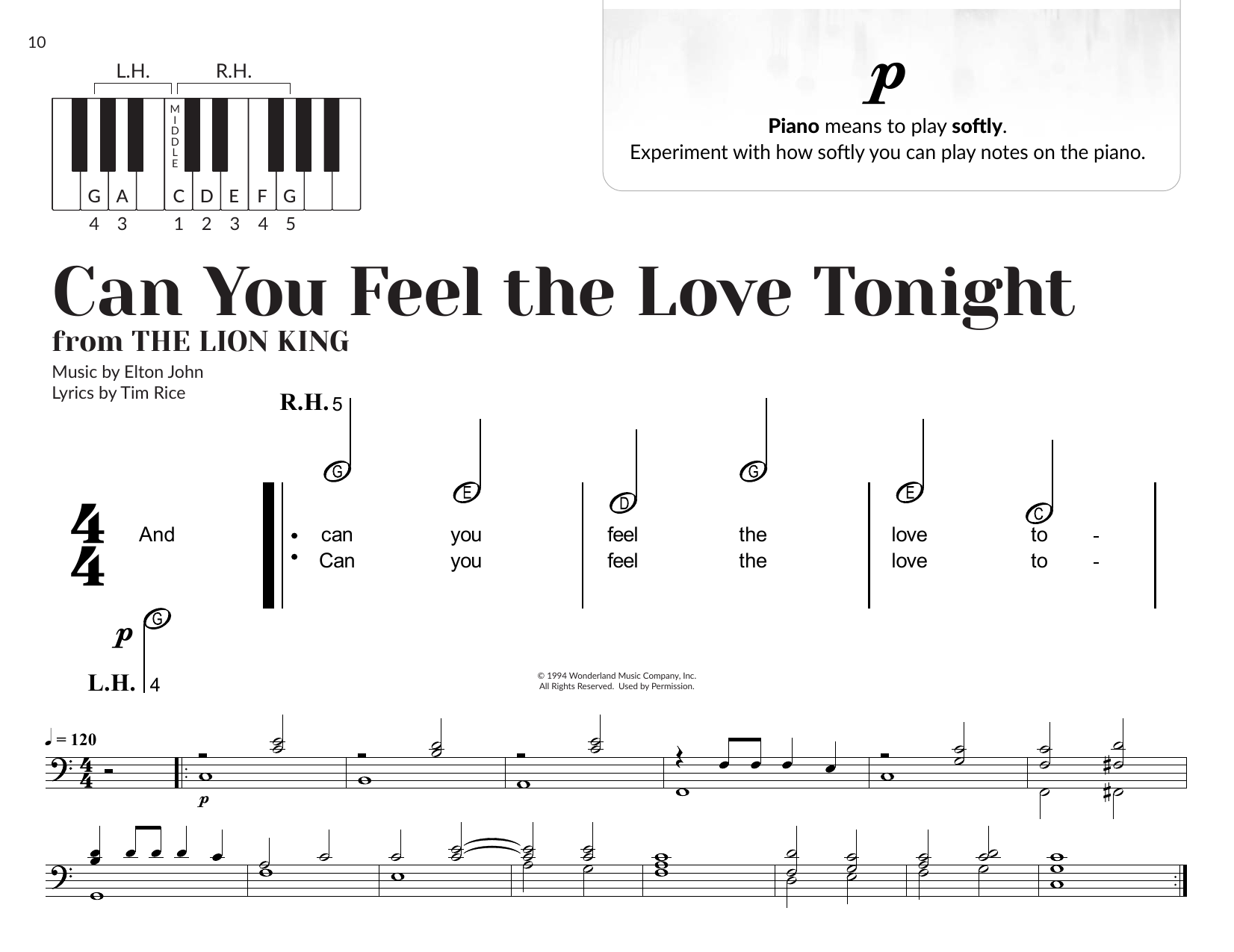 Elton John Can You Feel The Love Tonight (arr. Brittany McCorriston) sheet music notes and chords arranged for Very Beginner Piano