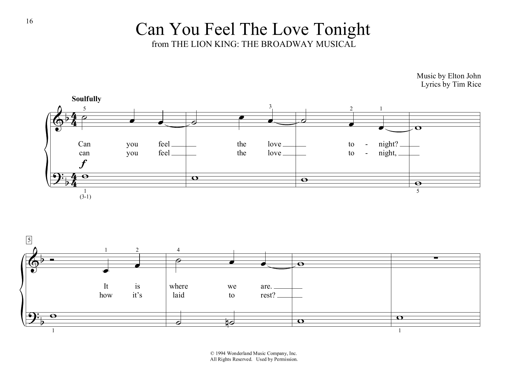 Elton John Can You Feel the Love Tonight (from The Lion King) (arr. Christopher Hussey) sheet music notes and chords arranged for Educational Piano