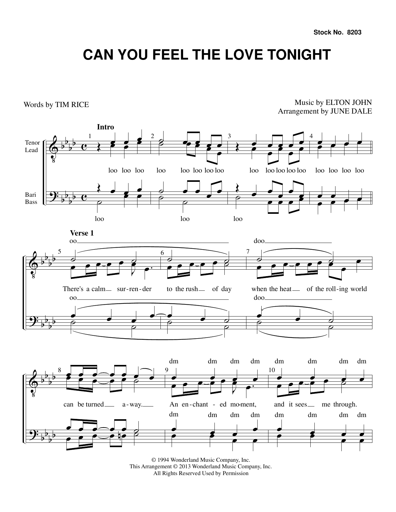 Elton John Can You Feel the Love Tonight (from The Lion King) (arr. June Dale) sheet music notes and chords arranged for TTBB Choir