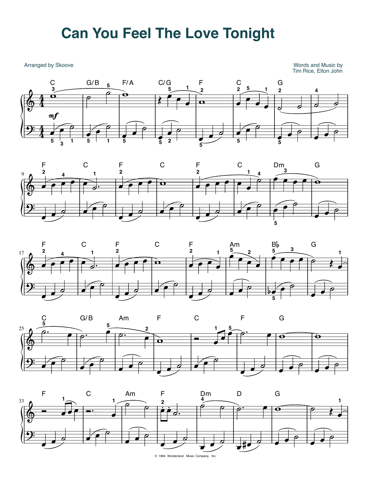 Elton John Can You Feel The Love Tonight (from The Lion King) (arr. Skoove) sheet music notes and chords arranged for Easy Piano