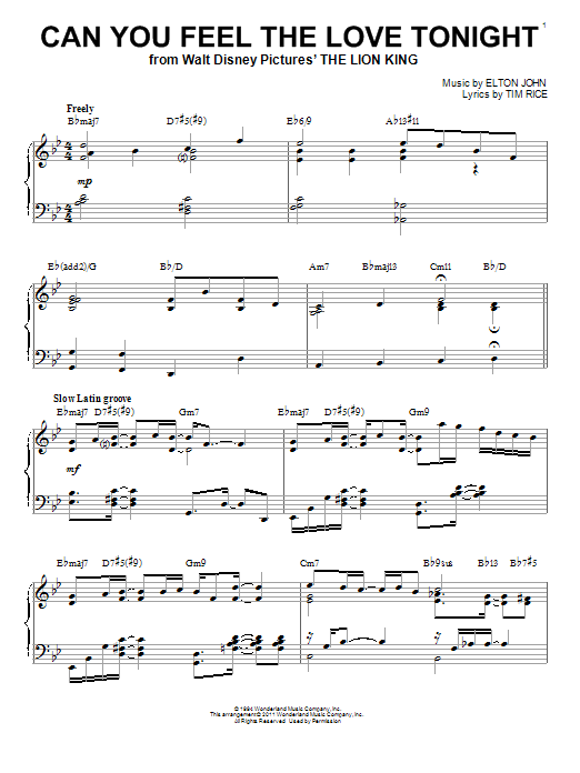 Elton John Can You Feel The Love Tonight [Jazz version] (from The Lion King) (arr. Brent Edstrom) sheet music notes and chords arranged for Piano Solo