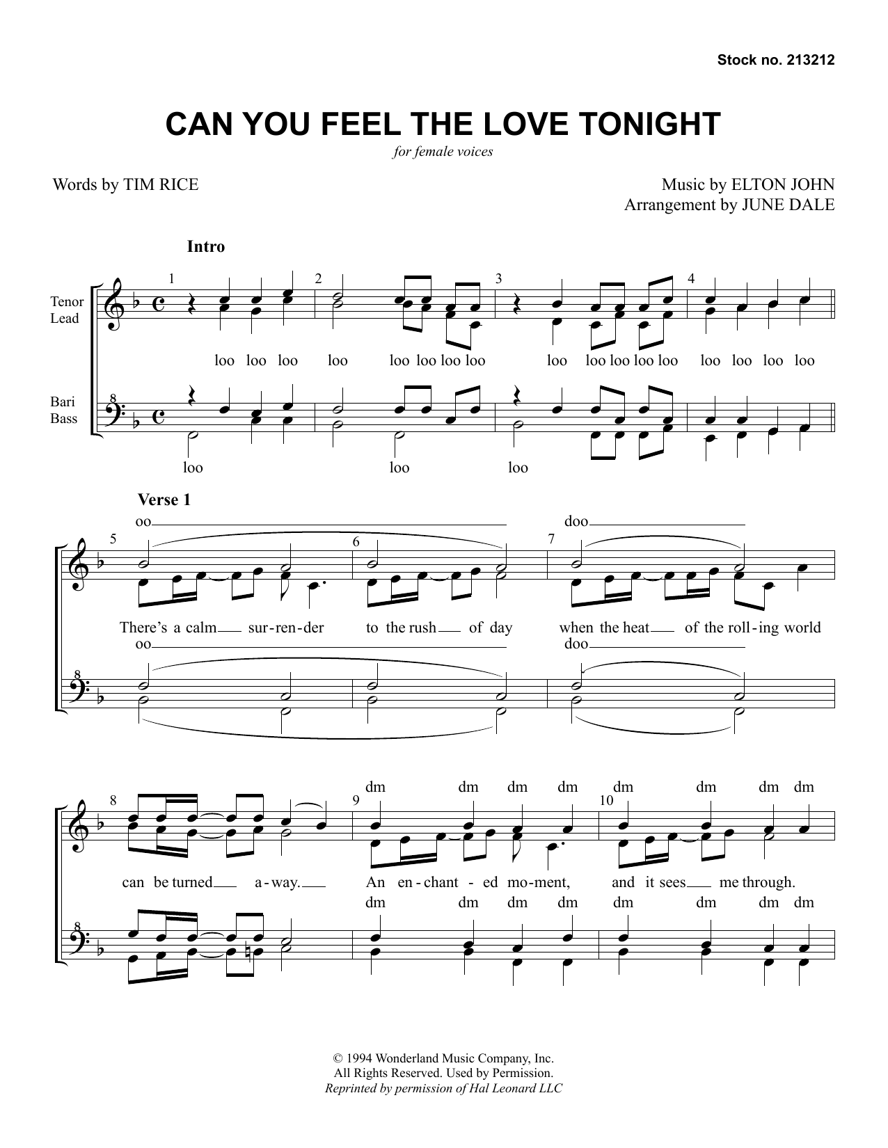 Elton John Can You Feel The Love Tonight? (from The Lion King) (arr. June Dale) sheet music notes and chords arranged for SSA Choir