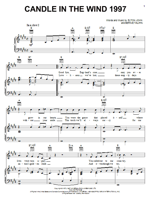 Elton John Candle In The Wind 1997 sheet music notes and chords arranged for Clarinet Solo